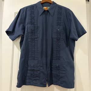 Guayabera Original Cuban Shirt in Navy | Size XL